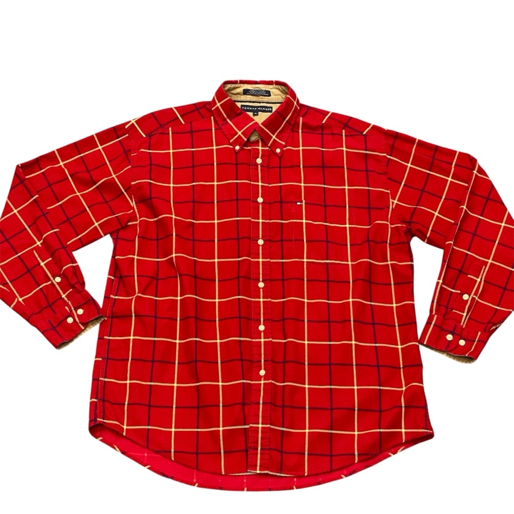 Vintage Tommy Hilfiger Mens XL Flannel Y2K Shirt 90s Plaid Striped Skater Cotton